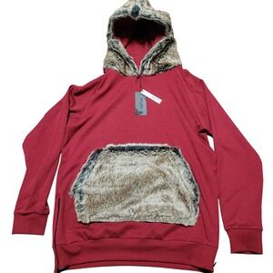 Riflessi Burgundy Hoodie Faux Fur Trim Hood & Pocket Zipper Sides NWT Men's M